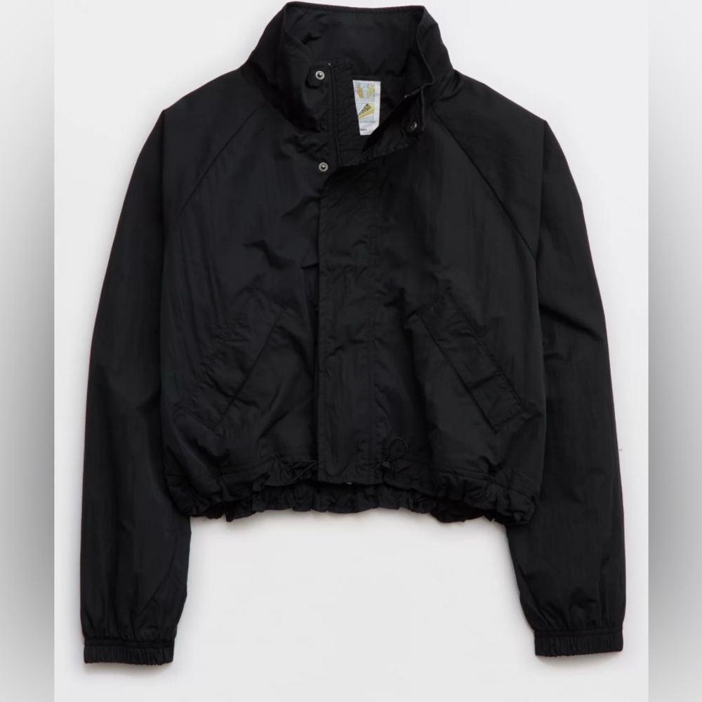 NWT Aerie Offline Nylon Full Zip Funnel Neck Windbreaker SZ XXL Black Technical
